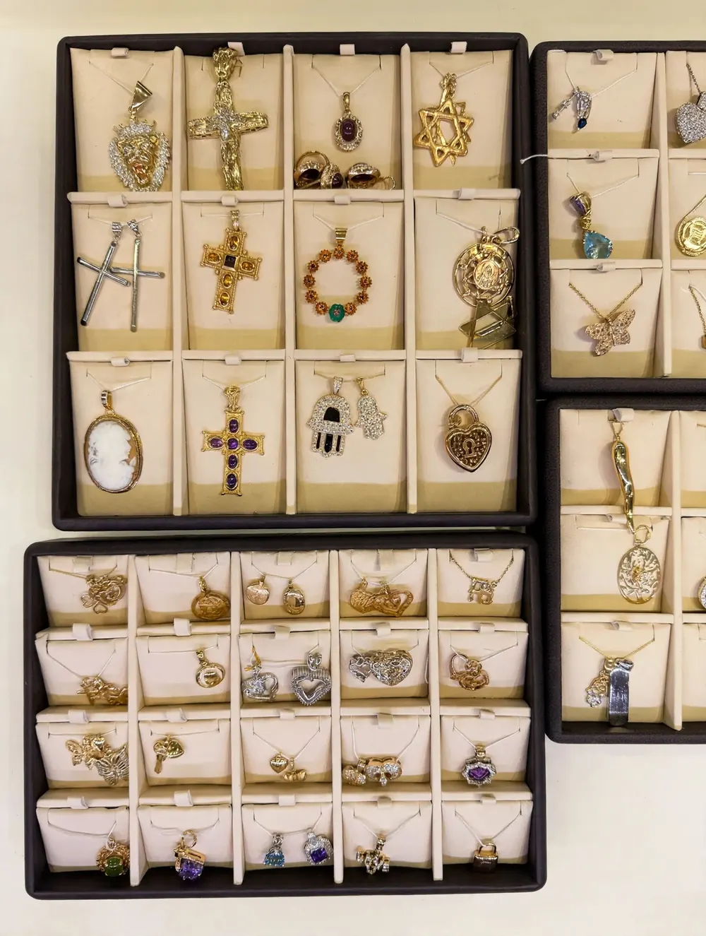 Pendants in a jewelry display